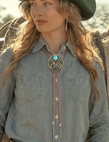 Image of HUABOLA CALYN Bolo tie, Handmade Round Shape Western Cowboy Bola Tie