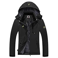 R RUNVEL Womens Waterproof Jacket Winter Warm Fleece Ski Jacket with Hood Windproof Camping Hiking Coat Outdoor Mountain Walking Skiing Jackets and Coats Black UK 18