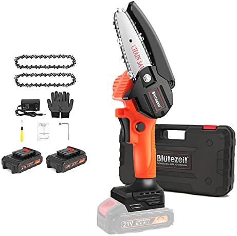 Mini Chainsaw, Blütezeit 4-Inch 21V Battery Power Chainsaw Cordless, Compact Handheld Electric Chainsaw Rechargeable for Wood Cutting, Branch