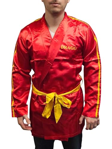 My Party Shirt Ivan Drago Red Boxing Robe - Boxer Ring Costume - Soviet Union Fighter The Siberian Bull - 80s Movie Fight Gift - Satin Men's