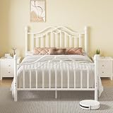E Motie Bett 160 x 200 cm, Modernes Metallbett 160 x 200 cm mit Kopf  und Fußteil, viktorianischer Stil, Stauraum unter dem Bett, Einfach zu Montieren, Kein Lattenrost Erforderlich, Geräuscharm, Weiß