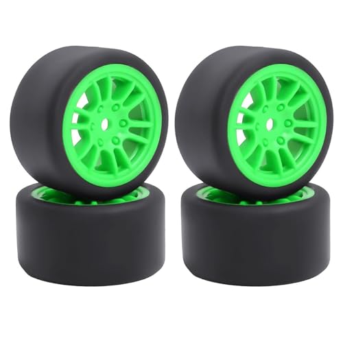 WONFAST Juego de 4 llantas de goma suave premontadas para carreras de deriva y llantas de rueda hexagonales de 7 mm para 1/28 Losi Micro-T WL244016 RC piezas de actualización de coche (verde)