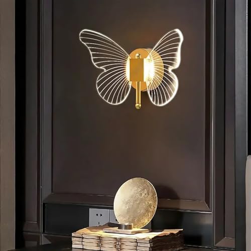 Applique simple créative papillon LED tout en cuivre dorée