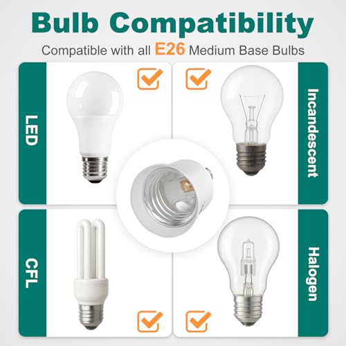 Image of DiCUNO E12 to E26 Socket Adapter, Candelabra E12 to Medium (Standard) E26 Socket Converter
