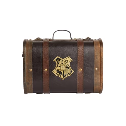 Harry Potter Hogwarts School Trunk - Mini 9 Collectible Storage Case with Hogwarts Crest - Official Wizarding World Prop Replica & Decorative Keepsake Box - Desktop Organizer