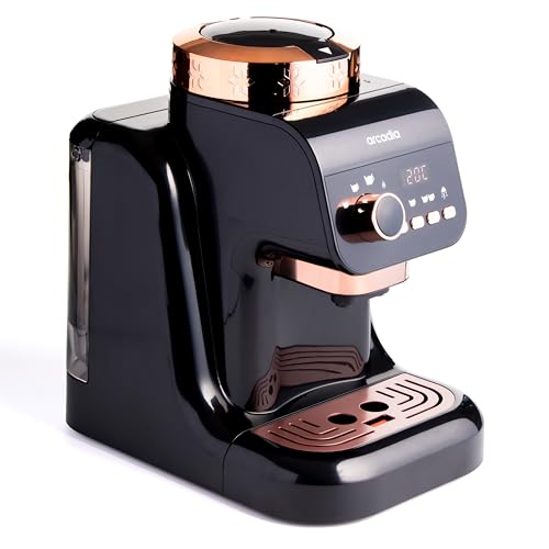 Arcadia Automatic Turkish Coffee Maker, Direct-to-Cup, Digital Control, LED Display, Brewing Temperature Adjustment, Slow Brew Option, 1 or 2 cups, 1L capacity, Auto-Wash, Black, 700W, 3-pin UK Plug