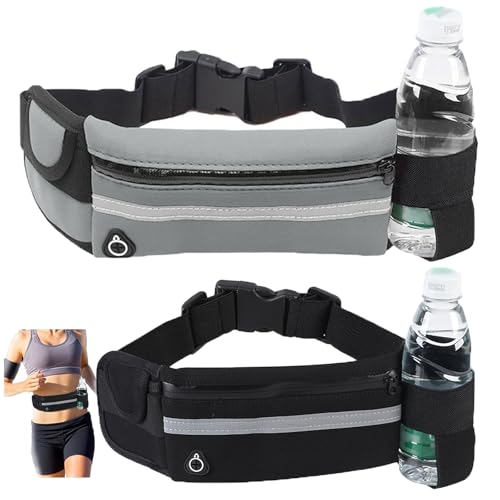 KASESSS Ceinture Running 2 Pièces Sacs Banane Sport avec Bande Réfléchissante et Porte Bouteille Pour Course à Pied, Téléphone, Hommes et Femmes