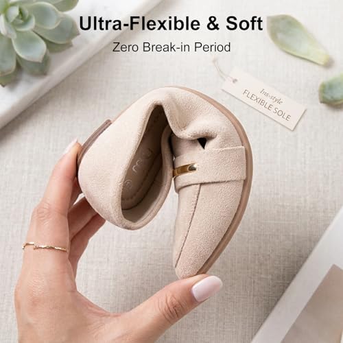 Image of MUSSHOE Loafers for Women Pointed Toe: Dressy Gold Bit Flats, Suede BusinessCasual Slip On Shoes for Office Work,Interview & Teacher