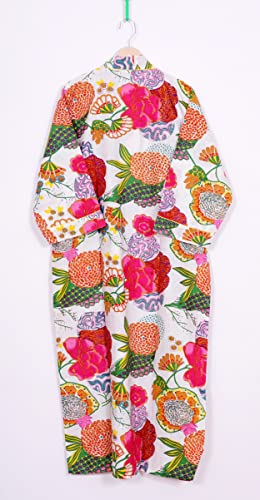 Image of Pure 100% Cotton Robe For Womens Bathrobe Dressing Gown Long sleepwear Free Size Kimono