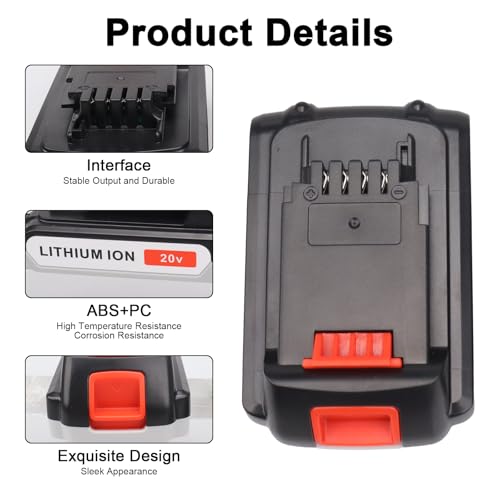 MXJFYY 2PCS 20V 3000mAh Lithium Replacement Tool Battery for Black & Decker BL1518 BL2018 LBXR20 LBXR2020-OPE LB20 LBX20 LB2X4020 BL2018-XJ 194309-1194205-3 194204-5 196399-0 196673-6 LXT-400 - Image 3