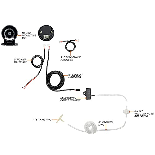 Glowshift Elite 10 Color 30 Psi Boost/Vacuum Gauge Kit - Includes Electronic Pressure Sensor - Black Dial - Tinted Lens - Peak Recall Function - For Car & Truck - 2-1/16" 52Mm #TOP1