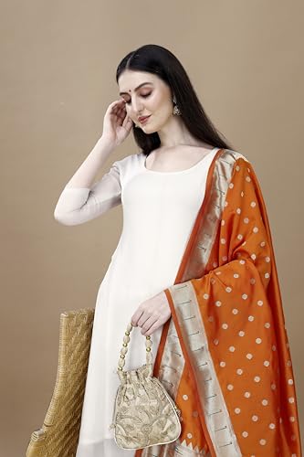 Image of DEVANGI Women's Woven Banarasi Silk Dupatta /Chunni For Women, Floral Print 1 Meter Wide and 2.3 Meter Length Printed Designer Dupatta /Chunni For Girls