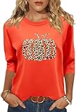 FKQRXO Women's 3/4 Sleeve Pullover Sweaters Crew Neck Cute Halloween Pumpkin Thanksgiving Day Knitted Casual Sweater (Orange-A,S)