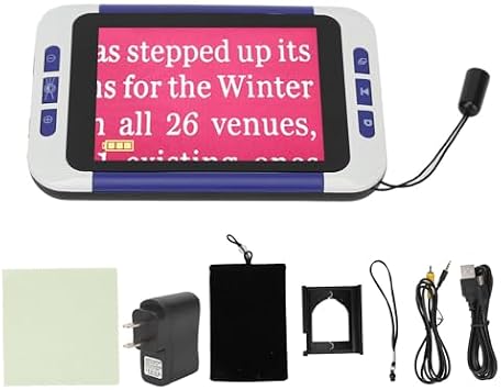 Digital Magnifier 3.5 Inch LCD Screen 2X-32X Zoom, Handheld Portable Electronic Video Magnifier Reading Aids for Low Vision, Rechargeable, Rotating Handle & AV Output 26 Color