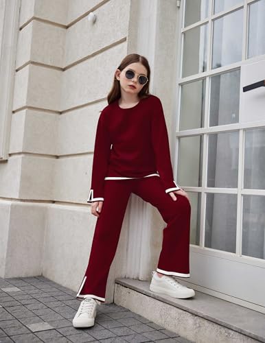 Image of Arshiner Girl's 2 Piece Outfits Long Sleeve Knit Pullover Sweater Tops Wide Leg Pants Casual Fall Sets Tracksuits