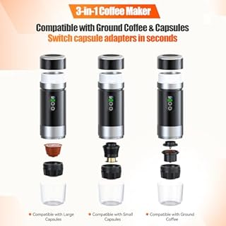 Macchina da Caffè Espresso Elettrica Portatile, Caffettiera da Viaggio 20 Bar per il Campeggio, Auto-Riscaldante, 3 in 1 Compatibile con caffe Macinato e Capsule NS, Serbatoio Dell'acqua da 80 ml