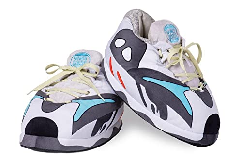 Banned Goods Grey WAVE Sneaker Slippers for Men & Women | Hypebeast House Slippers | Premium Plush Comfort, One-Size 6-12