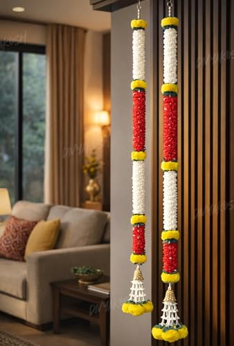 Image of Divyakosh Multicolour Artificial Flower Hanging - Set of 2 for Home Entrance, 5 Feet Long Decorative Flower Hanging, Pooja Room, Festival & Wedding Decor