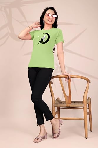 Image of Women Round Neck Printed Cotton Blend Regular Fit T-Shirt