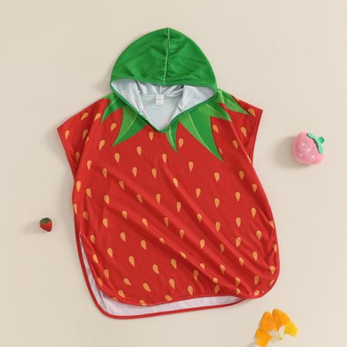 Strawberry Print Swimsuit Toddler Girl Beach Cover Up Cardigans Kids Hooded Bath Towels Bathing Suit Cover Ups2