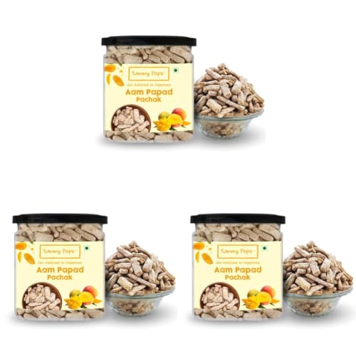 Image of Tummy Pops | Aam Papad Khatta Meetha - 275gm Jar | After Meal Digestives Mukhwas Mouth Fresheners, Handmade & Sun-dried Chatpata Aam Papad Mango Slices | Hygienically Prepared & Packed (Pack of 3)