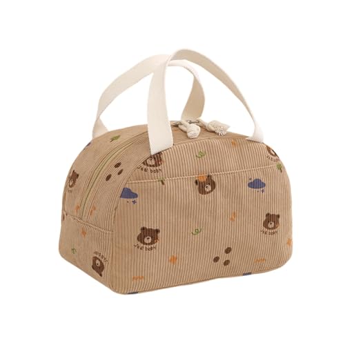 KINHARD Sac Lunch Isotherme, 6,5 L Sac Isotherme Enfant, Sac Semi-Circulaire en Velours Côtelé Petit Sac-Isotherme Repas, Pliable, avec Motif Ours, Idéal...