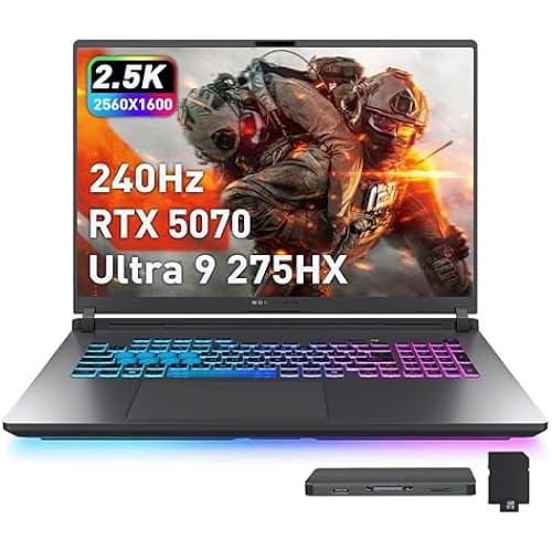 ASUS ROG Strix G18 18" WQXGA 240Hz Gaming Laptop, Intel Ultra 9-275HX, NVIDIA GeForce RTX 5070 GDDR7, 32GB DDR5, 3TB Storage (2TB SSD+1TB Docking Station), RGB Backlit Keyboard, Wi-Fi 7, Win 11, Gray