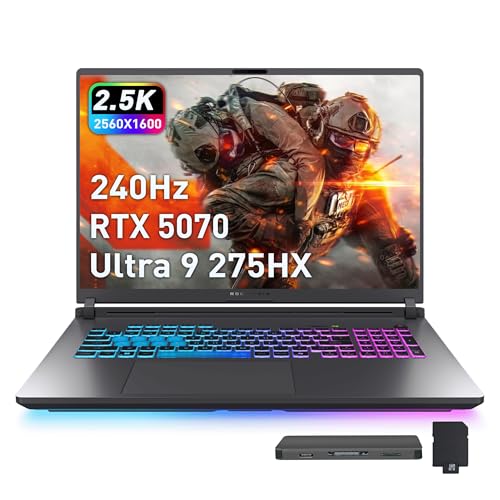 Image of ASUS ROG Strix G18 18 inch WQXGA 240Hz Gaming Laptop, Intel Ultra 9-275HX, NVIDIA GeForce RTX 5070 GDDR7, 16GB DDR5, 2TB Storage (1TB SSD+1TB Docking Station), RGB Backlit Keyboard, Wi-Fi 7, Win 11, Gray