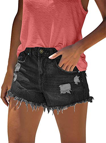 Image of onlypuff Women Denim Shorts Ripped Mid Waisted Jean Shorts with Pockets
