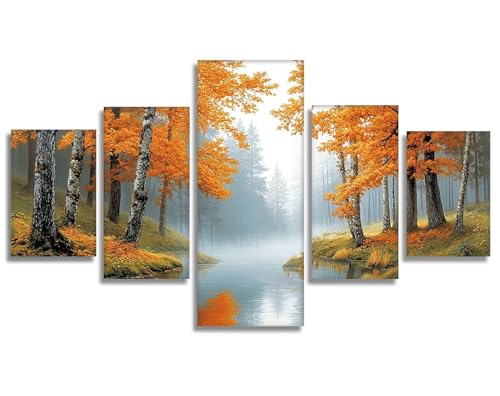 5 Piezas Paisaje Diamond Painting Bosque Diamond Painting Adultos, DIY Pintura de Diamante Kit Manualidades Adultos, Creart Kit Punto de Cruz Pintura Diamante para Decoración Pared 250x120cm, Model215