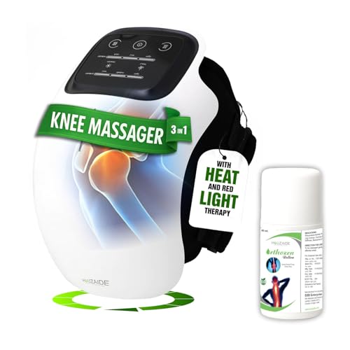 HOUZAIDE Smart Knee Massager for joint pain relief- Physiotherapy for Arthritis Pain, Cramps, Knee Pain Relief, Knee Heat Therapy with Orthozen Roll-on | Raksha Bandhan Gift Option