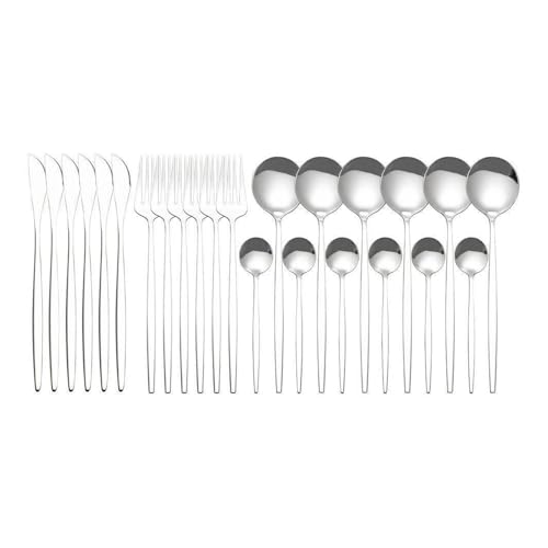 CHTKAGV 24-Piece Stainless Steel Cutlery Set for 6, Featuring Steak Knives, Forks, and Spoons for Elegant Dining (Purple)