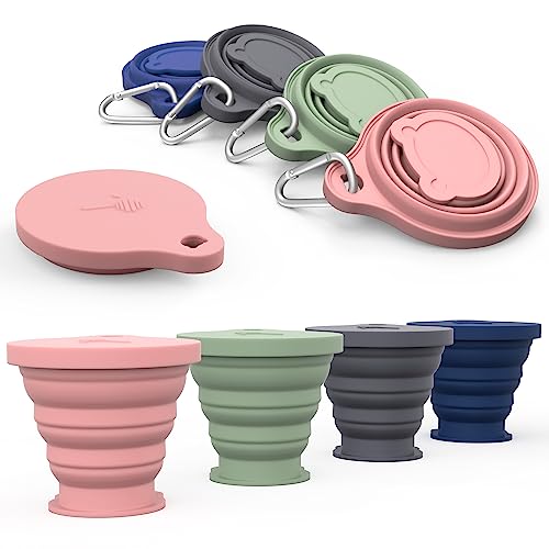 LYY Caneca dobrável, canecas de silicone dobráveis com tampa e mosquetão, conjunto de canecas portáteis reutilizáveis para piquenique, campismo, caminhadas ao ar livre (180 ml, 4-N)
