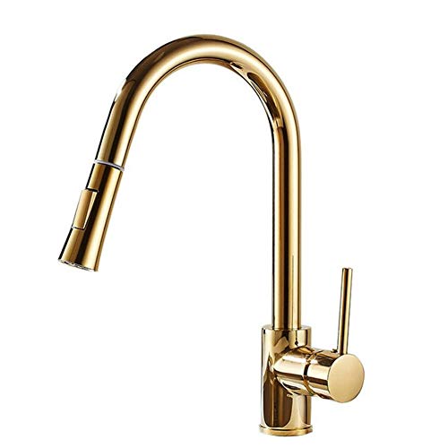 Taps de cuisine haute finition or avec douchette pour grand évier