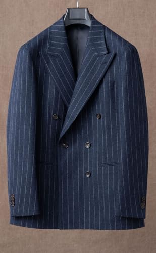 VENNYNG Men's Striped Two-Piece Suit Thick Double Breasted Blazer and Pant Set Wedding Groom Tuxedo2