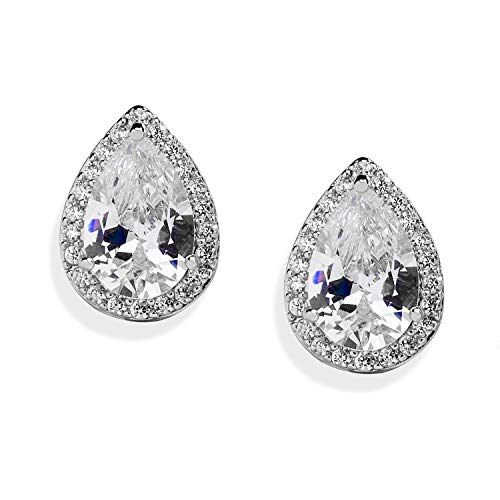 Mariell Cubic Zirconia Crystal Wedding Clip On Stud Earrings For Women, 3 Carat Pear Cz, Platinum Plated #TOP1