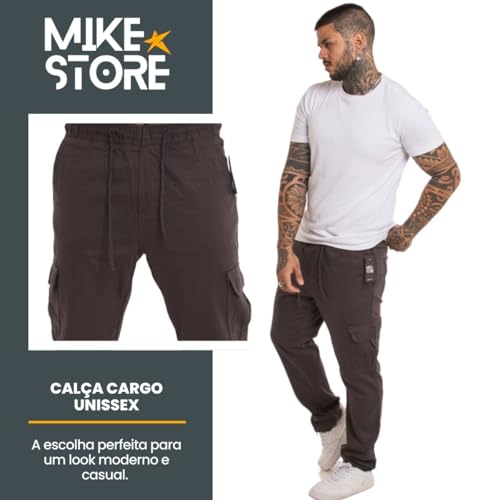Calça Cargo Larga Masculina Skate Elástico Cintura (BR, Alfa, G, Regular, Regular, Cinza Escuro)