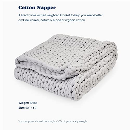 Image of Bearaby Cotton Hand-Knit Weighted Blankets for Adults - Chunky Knit Blanket - Sustainable, Breathable, Organic, Cooling Weighted Blanket - Machine Washable (Moonstone Grey, 10 lbs, 40 inchx64 inch)