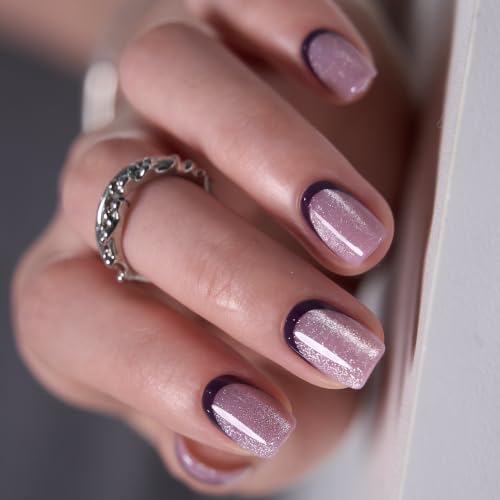 Image of CurvLife Soft Gel Squoval Press-On Nails Short, Reusable Fake Nails with Glue & Adhesive Tabs, 30PCS Salon-Quality Stick-On Nails for At-Home Manicure (Velvet Noir)