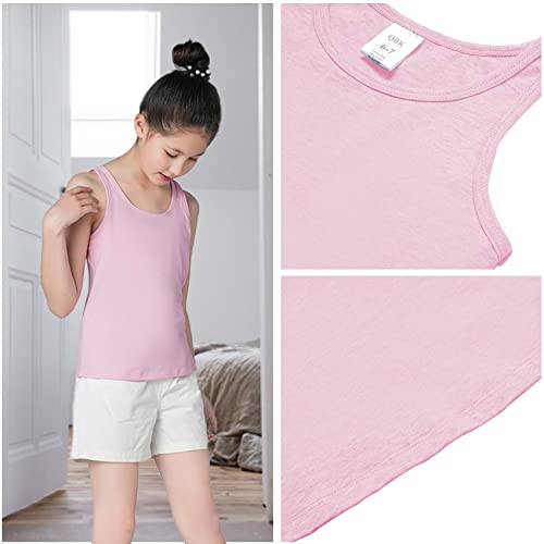 Image of QBK 6-16Years Girls Tank Top with Built in Bra Training Bras Cotton Camisole Built in Bra Undershirts with Shelf Bra