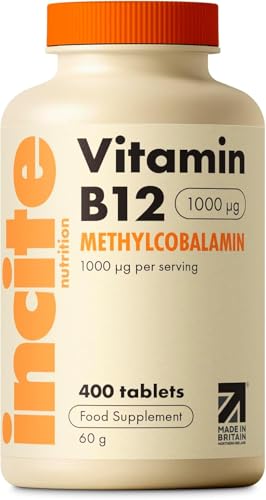 Incite Nutrition Vitamin B12 Tablets 1000 mcg. +1 Year Supply of High Strength Methylcobalamin. Boost Energy and Support Nervous System. Easy to Swallow, Non-GMO, and Suitable for Vegetarians & Vegans