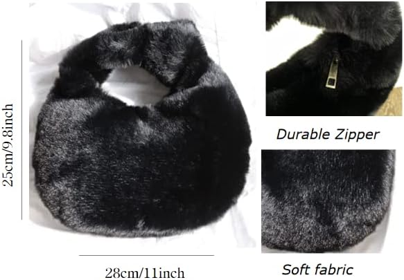 XPONNI Fuzzy Dumpling Bags, Cute Fluffy Y2k Handbags, Soft Knotted Faux Fur Bags with Zipper - Image 4