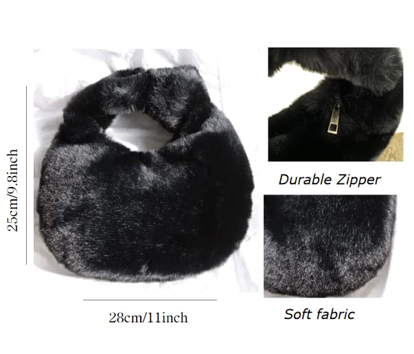XPONNI Fuzzy Dumpling Bags, Cute Fluffy Y2k Handbags, Soft Knotted Faux Fur Bags with Zipper3