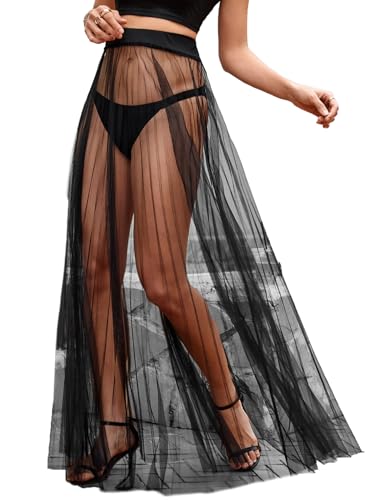 OYOANGLE Women's Sheer Mesh Maxi Flowy Skirt High Waist...