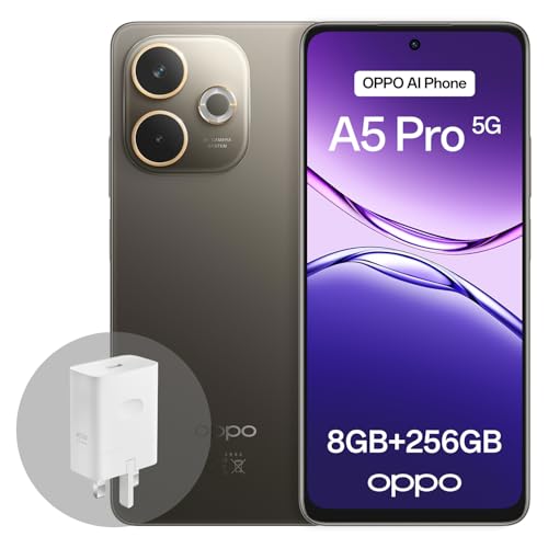 OPPO A5 Pro 5G 8GB RAM + 256GB ROM, Unlocked Smartphone with AI, 6.67" 120Hz display, 50MP AF camera, 5800 mAh battery, IP69 Water and Dust Resistance, Black Brown (Include 45W SUPERVOOC Charger)