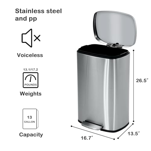 Caneca de basura de acero inoxidable de 13 galones para cocina miniatura 6