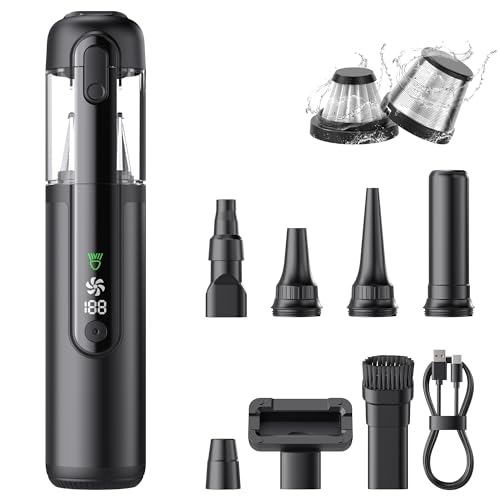 Portable Car Vacuum Cordless, 18000Pa 4-in-1 Suction Power Mini Vacuum Cleaner, 120W Brushless Motor Handheld Vacuum Cordless Rechargeable, 7800mAh Battery, LED Light, Multi-Nozzle for Car, Home, Pet
