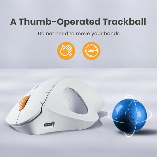 Image of ProtoArc Wireless Trackball Mouse, EM04 Ergonomic Bluetooth Rollerball Mouse Rechargeable Computer Laptop Mouse Thumb Control Mice, Compatible with PC, iPad, Mac, Windows-White Mouse Navy Ball