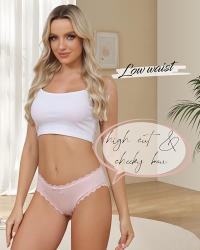 Image of Aijolen Women's Cotton Bikini Underwear Soft Low Waist Panties Cheeky Lace Underpants S-XXL