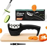 PYRON | Afilador de Cuchillos Manual Profesional – Afilado en 3 Pasos, Cabezal Extraíble y Cepillo de Limpieza – Para Cuchillos de Cocina y Jamoneros
